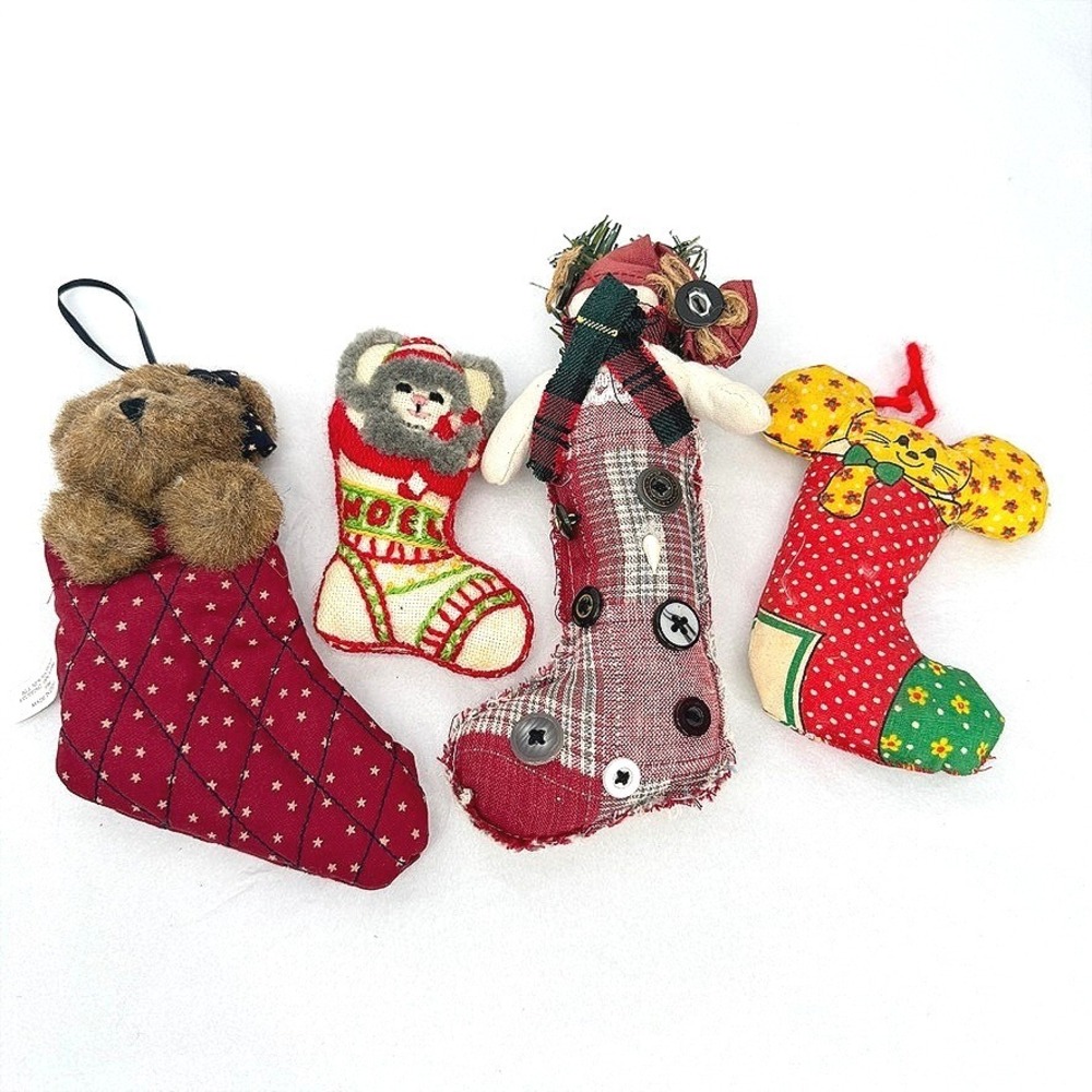 Christmas Stocking Ornament Mixed Lot Plush Bear Snowman Mice Lot of 4 Holiday